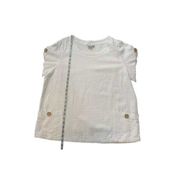 White Textured Cotton Tunic Top W/ Button Detail & Pockets Focus Brand XL - Picture 9 of 9